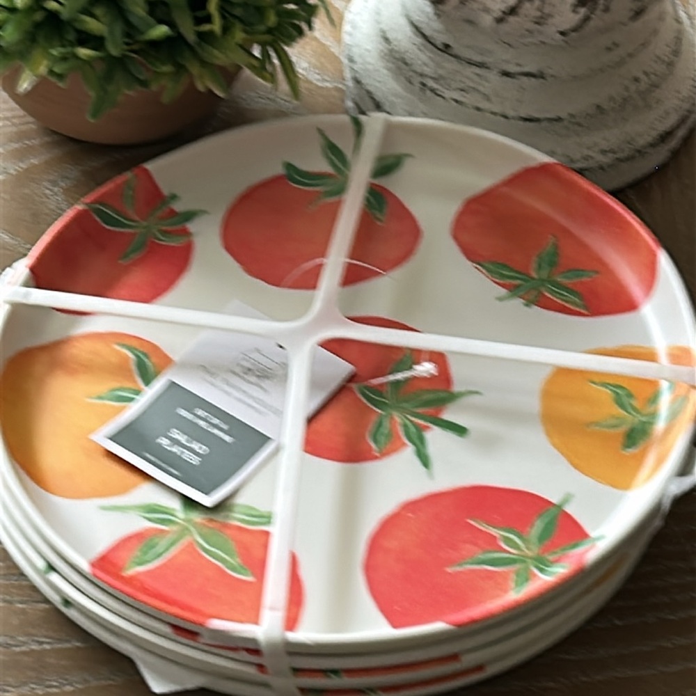 NEW! 🍅Set/4 Vintage Inspired Farmhouse Tomato Melamine Outdoor Salad Plates